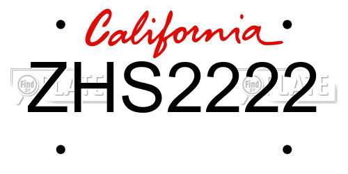 ZHS2222 California License Plate
