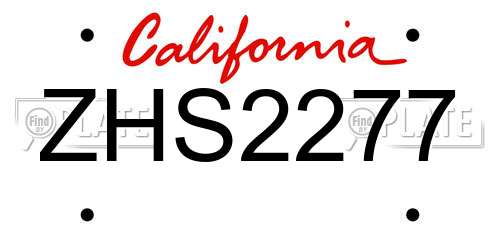 ZHS2277 California License Plate