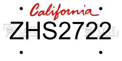 ZHS2722 California License Plate