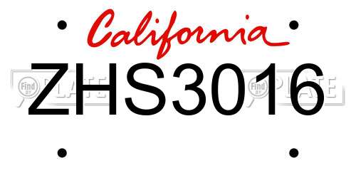ZHS3016 California License Plate