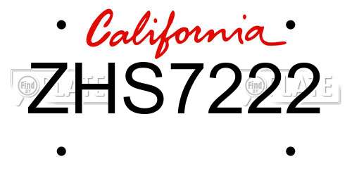 ZHS7222 California License Plate