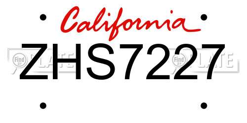ZHS7227 California License Plate