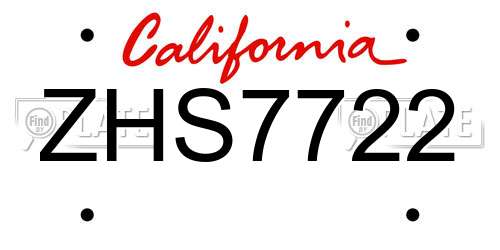 ZHS7722 California License Plate
