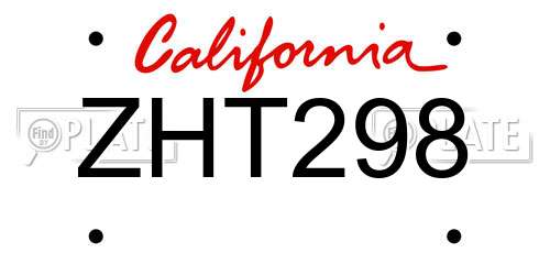 ZHT298 California License Plate