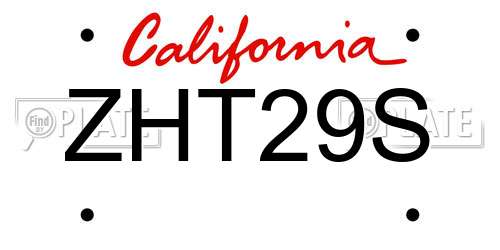 ZHT29S California License Plate