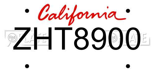 ZHT8900 California License Plate