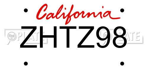 ZHTZ98 California License Plate
