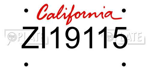 ZI19115 California License Plate