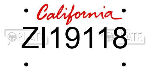 ZI19118 California License Plate