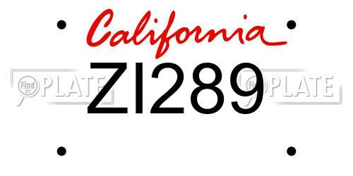 ZI289 California License Plate