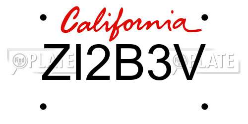 ZI2B3V California License Plate