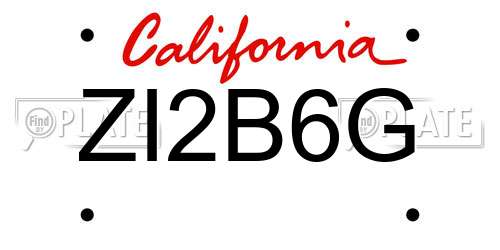 ZI2B6G California License Plate