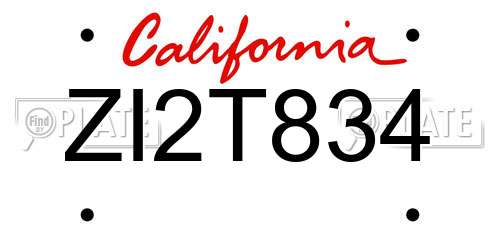 ZI2T834 California License Plate