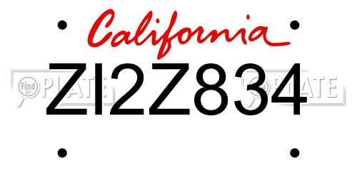 ZI2Z834 California License Plate
