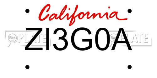 ZI3G0A California License Plate