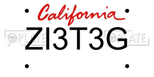 ZI3T3G California License Plate