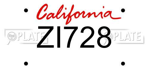 ZI728 California License Plate