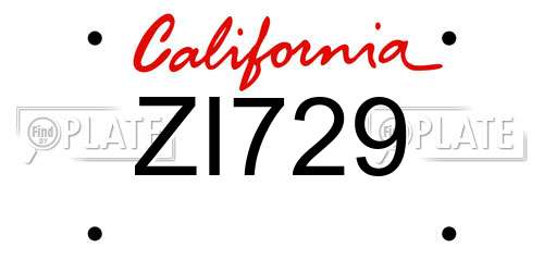 ZI729 California License Plate