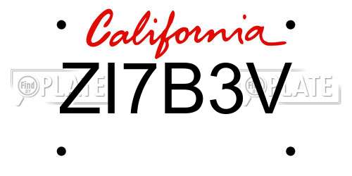ZI7B3V California License Plate