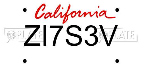 ZI7S3V California License Plate