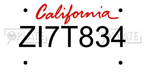 ZI7T834 California License Plate