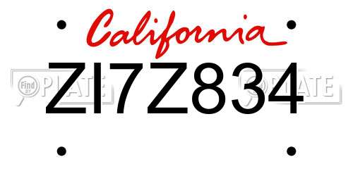 ZI7Z834 California License Plate