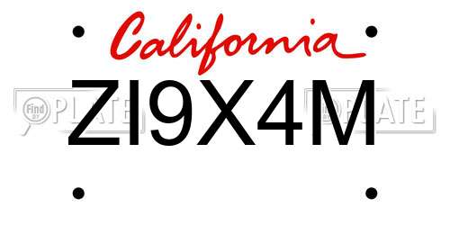 ZI9X4M California License Plate
