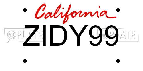 ZIDY99 California License Plate