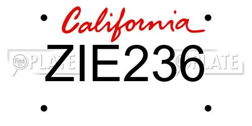 ZIE236 California License Plate