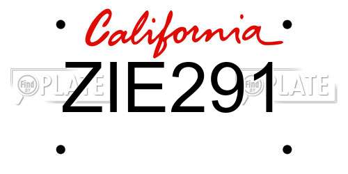 ZIE291 California License Plate