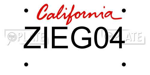 ZIEG04 California License Plate