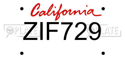 ZIF729 California License Plate