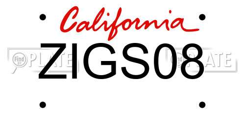 ZIGS08 California License Plate