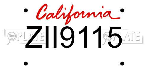 ZII9115 California License Plate