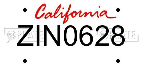 ZIN0628 California License Plate