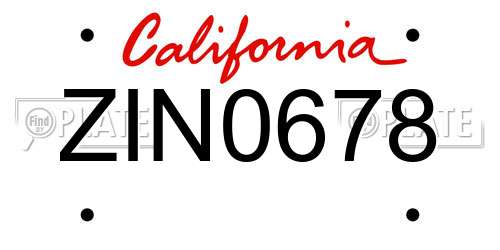 ZIN0678 California License Plate