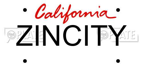 ZINCITY California License Plate