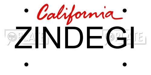 ZINDEGI California License Plate