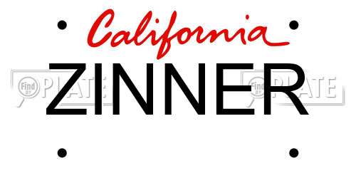 ZINNER California License Plate