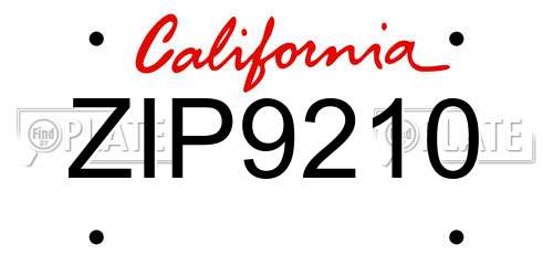 ZIP9210 California License Plate