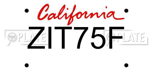ZIT75F California License Plate