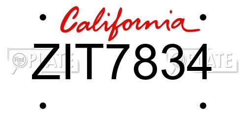 ZIT7834 California License Plate