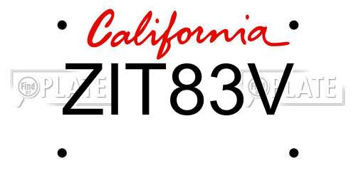 ZIT83V California License Plate