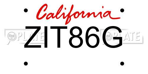 ZIT86G California License Plate