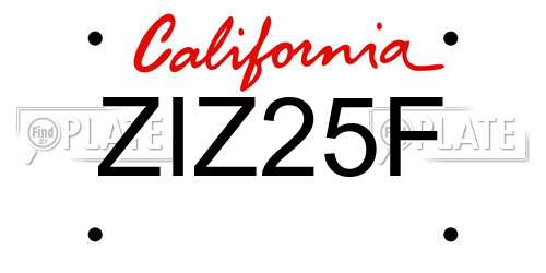 ZIZ25F California License Plate