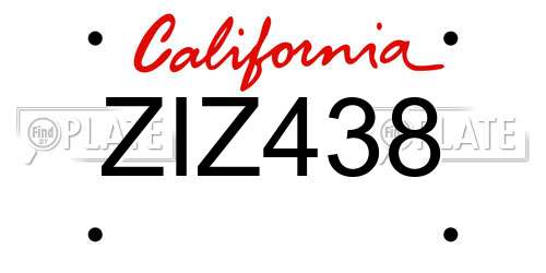 ZIZ438 California License Plate