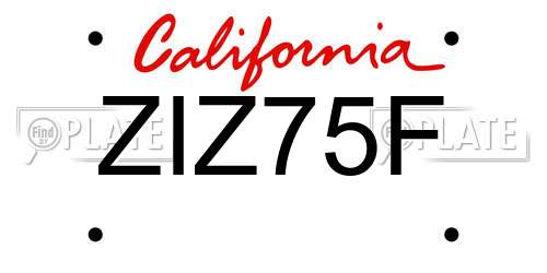 ZIZ75F California License Plate