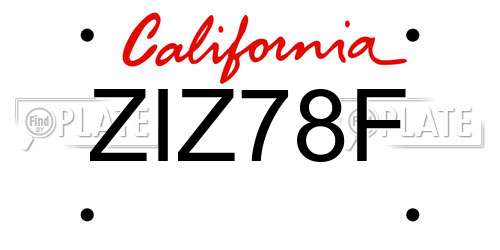 ZIZ78F California License Plate