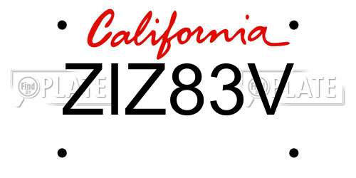 ZIZ83V California License Plate