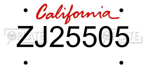 ZJ25505 California License Plate